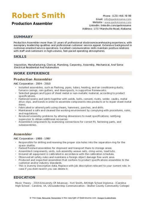 assembly skills for resume|Assembler Resume: Examples and Tips .